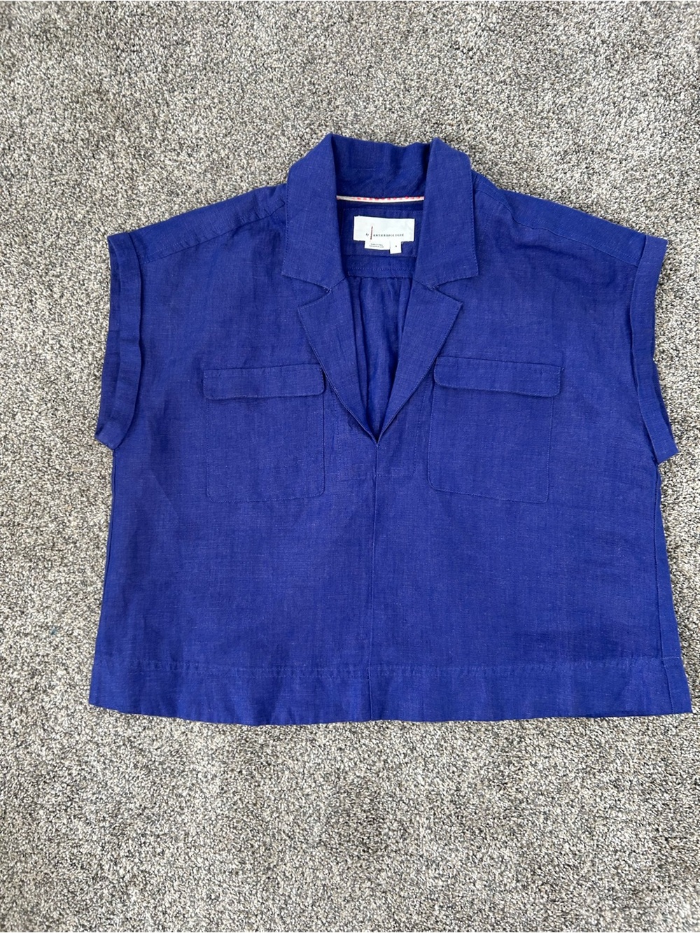 Anthropologie Linen Blend Boxy Crop Collared Shirt - Picture 4 of 10